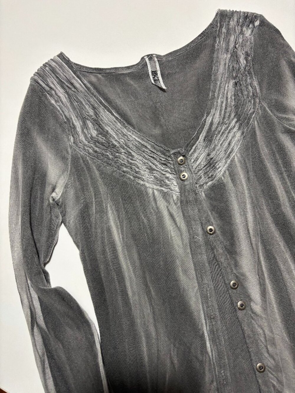 BKE Grey Grunge Whimsygoth Cotton Long Sleeve Shirt